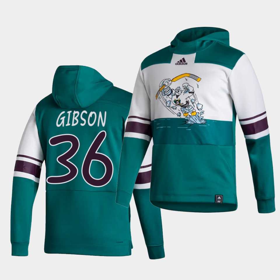 Men Anaheim Ducks 36 Gibson Green NHL 2021 Adidas Pullover Hoodie Jersey